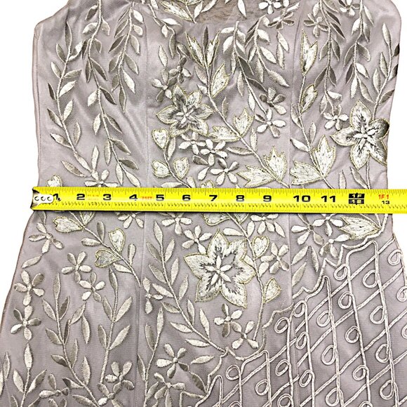 NEW Sue Wong Dress Embroidered V-neck Floral Platinum Silver Bra Nocturne Size 2 - Picture 12 of 16